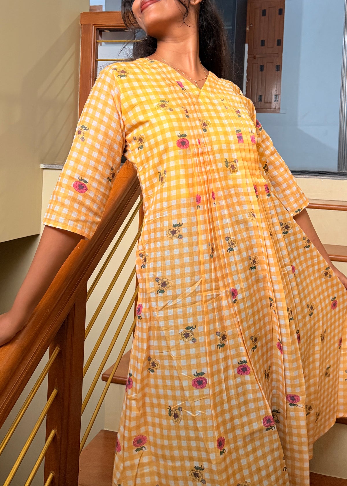 Butter yellow aline kurti top