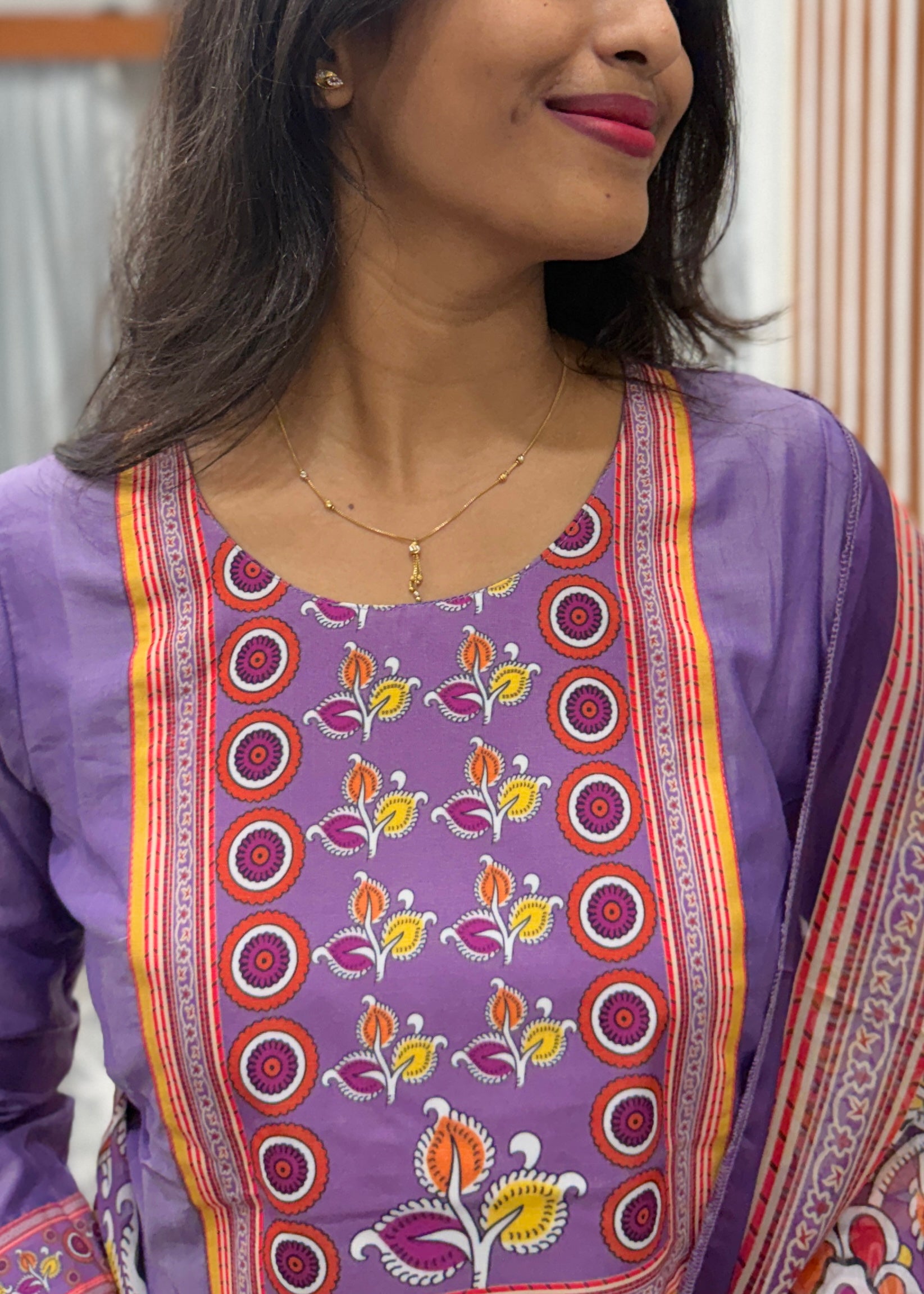 Lavender Royale Kurta Set with Printed Organza Dupatta