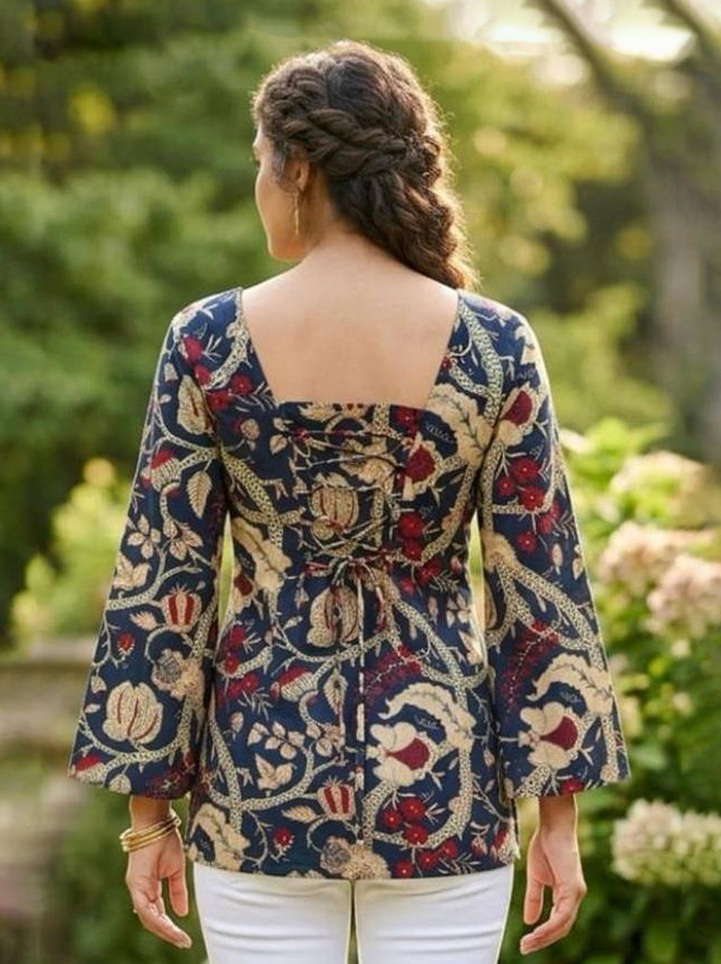 Blue Floral Heer Corset Back Kurti