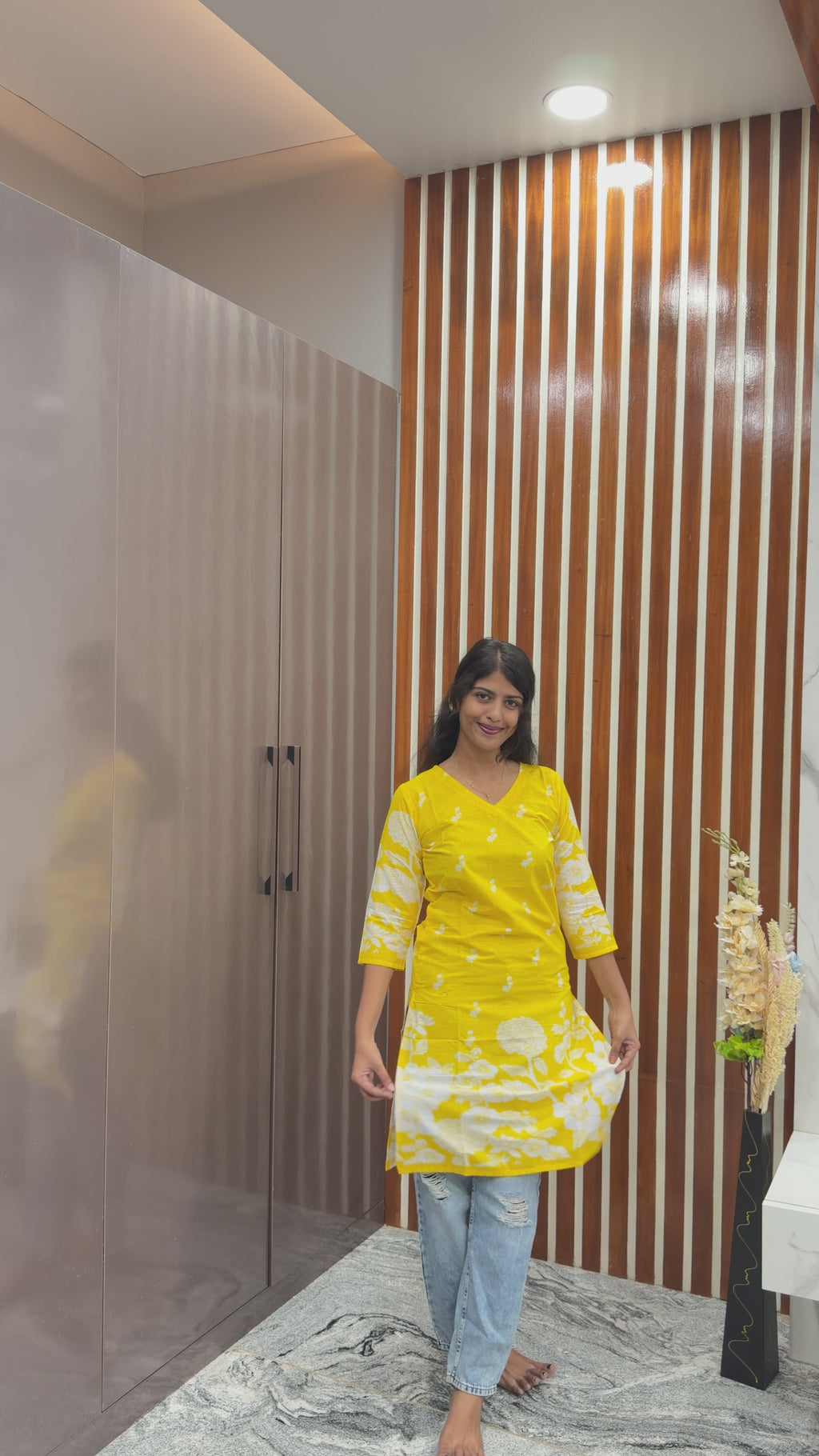 Yellow floral kurti top ( only top)